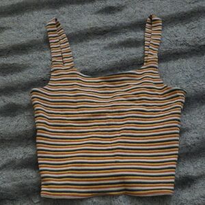 RVCA Tan and Cream Fitted Crop Tank Top with Criss-Cross Back